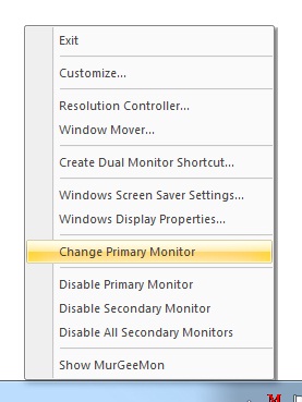 Tray Menu of Dual Monitor Software